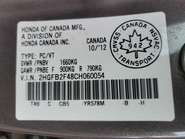 2012 Honda Civic Lx VIN: 2HGFB2F48CH060054 Lot: 48685884