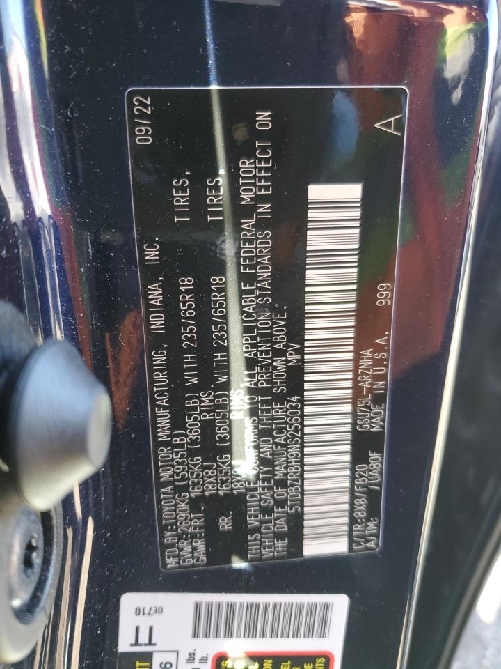 5TDBZRBH9NS256034 2022 Toyota Highlander L