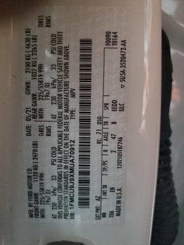 2021 Ford Escape Titanium VIN: 1FMCU9J9XMUA70912 Lot: 47084514