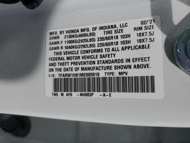 2021 Honda Cr-V Exl VIN: 7FARW1H81ME005919 Lot: 48526784