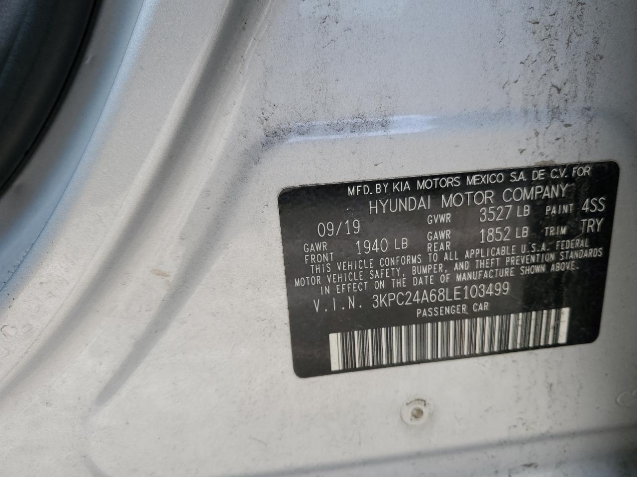 3KPC24A68LE103499 2020 Hyundai Accent Se