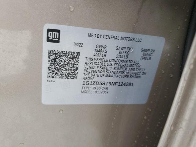 2022 CHEVROLET MALIBU LT - 1G1ZD5ST9NF124281