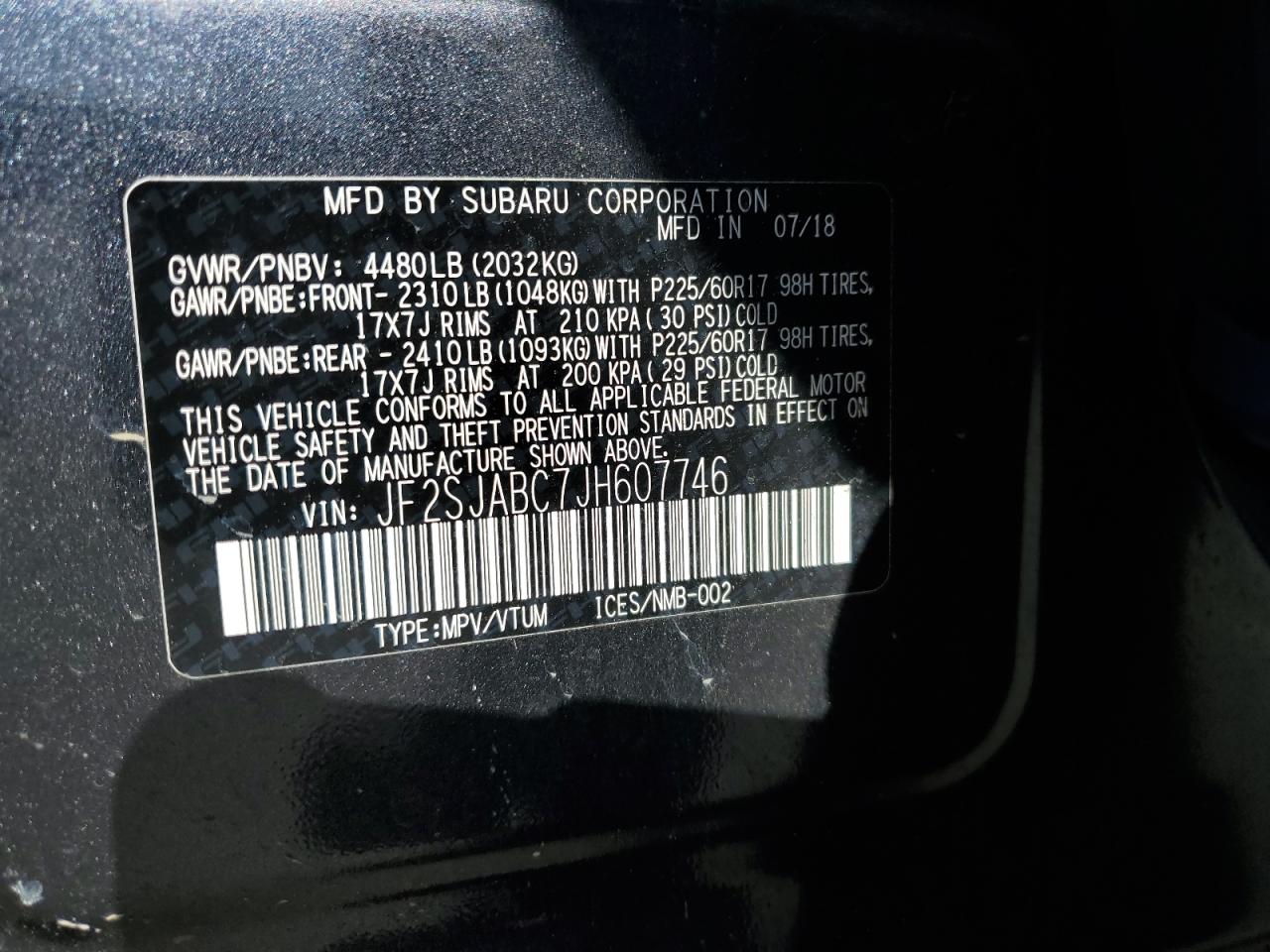 JF2SJABC7JH607746 2018 Subaru Forester 2.5I