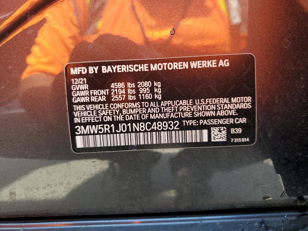 3MW5R1J01N8C48932 2022 BMW 330I