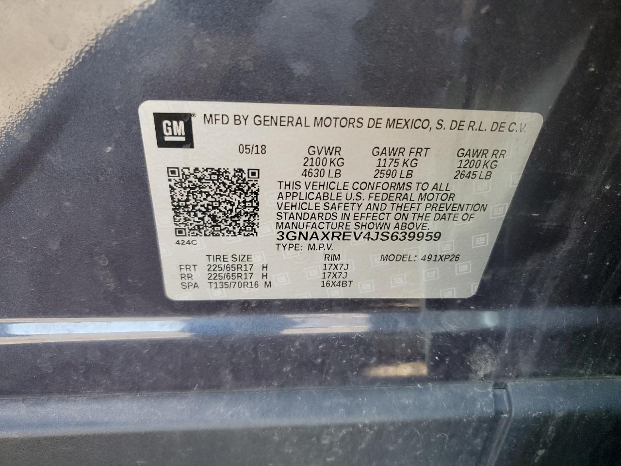 VIN: 3GNAXREV4JS639959 2018 CHEVROLET EQUINOX