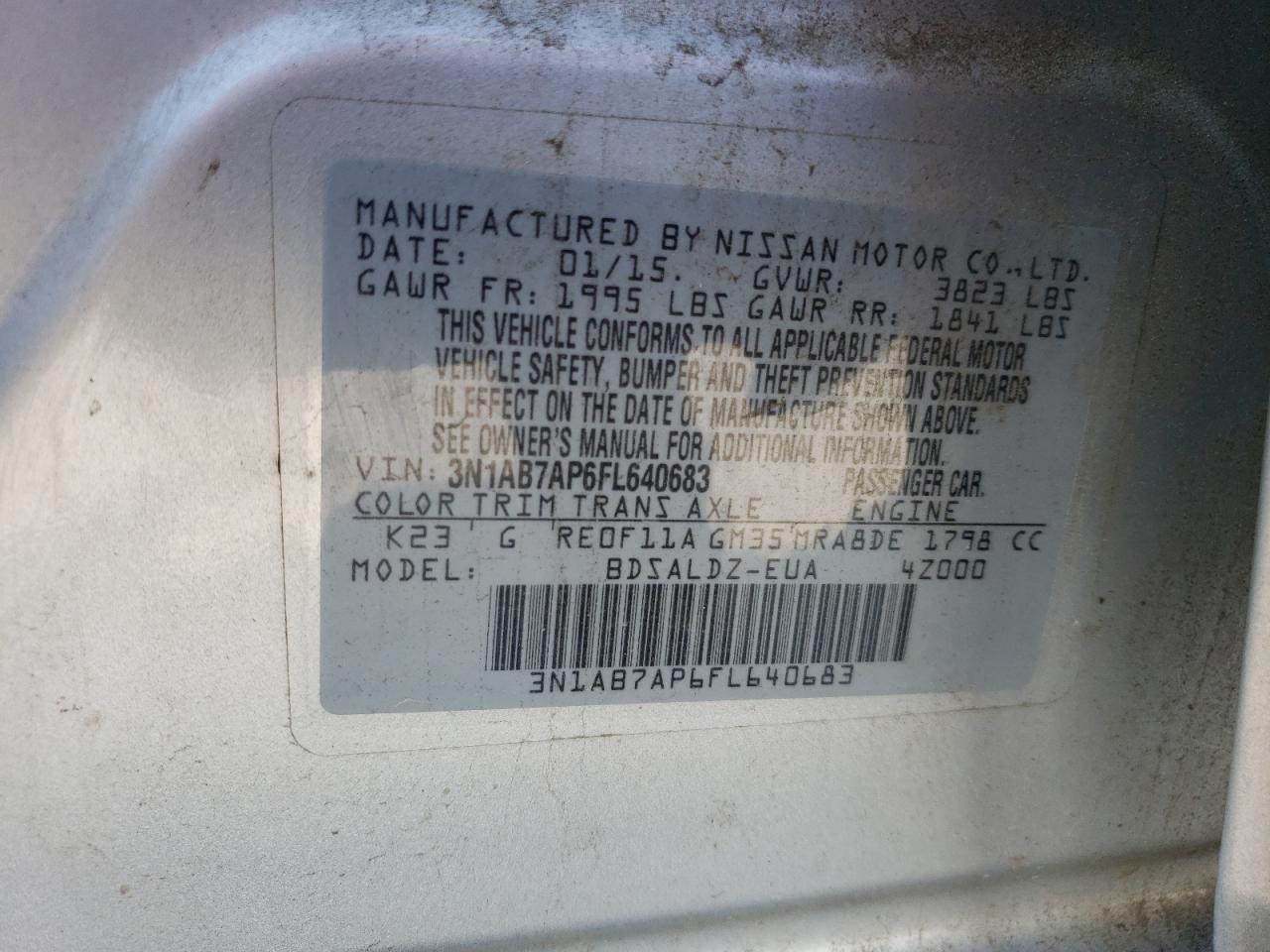 3N1AB7AP6FL640683 2015 Nissan Sentra S