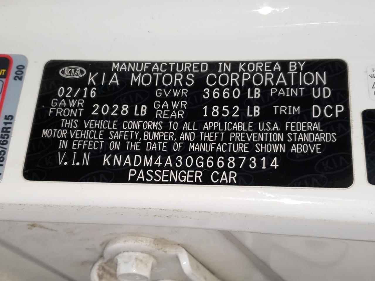 KNADM4A30G6687314 2016 Kia Rio Lx