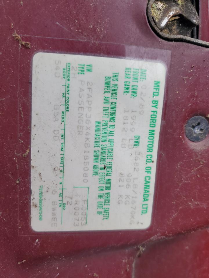 2FAPP36X4KB185080 1989 Ford Tempo Gl 2FAPP36X4KB185080 1989 Ford Tempo Gl