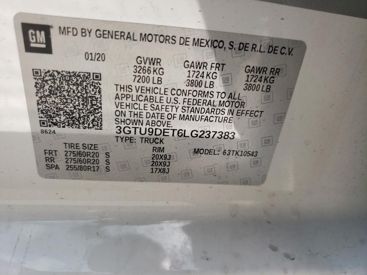 2020 GMC Sierra K1500 Slt vin: 3GTU9DET6LG237383