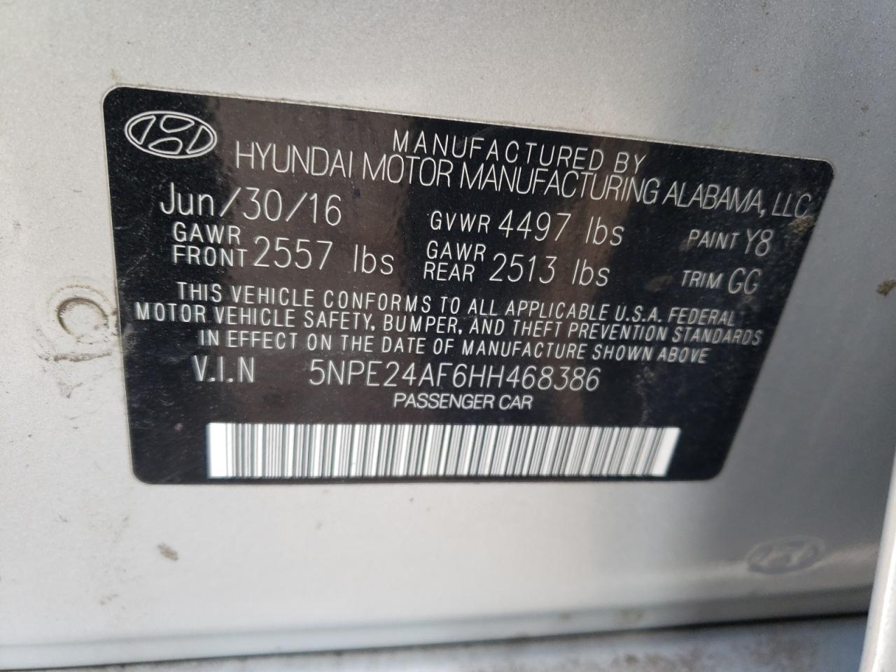 5NPE24AF6HH468386 2017 Hyundai Sonata Se