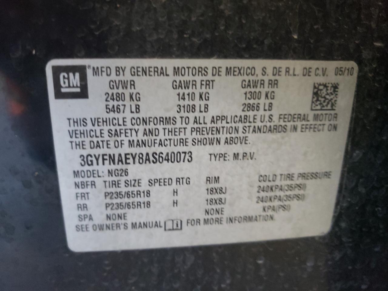 3GYFNAEY8AS640073 2010 Cadillac Srx Luxury Collection