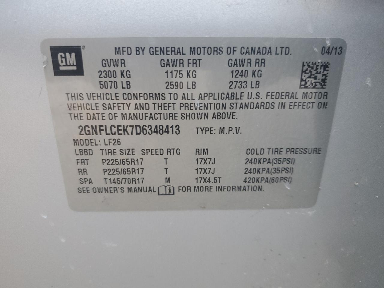 2GNFLCEK7D6348413 2013 Chevrolet Equinox Ls