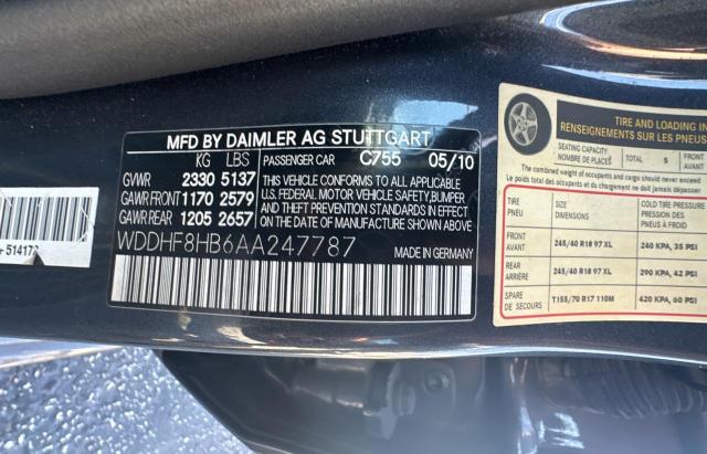 2010 Mercedes-Benz E 350 4Matic VIN: WDDHF8HB6AA247787 Lot: 48491534