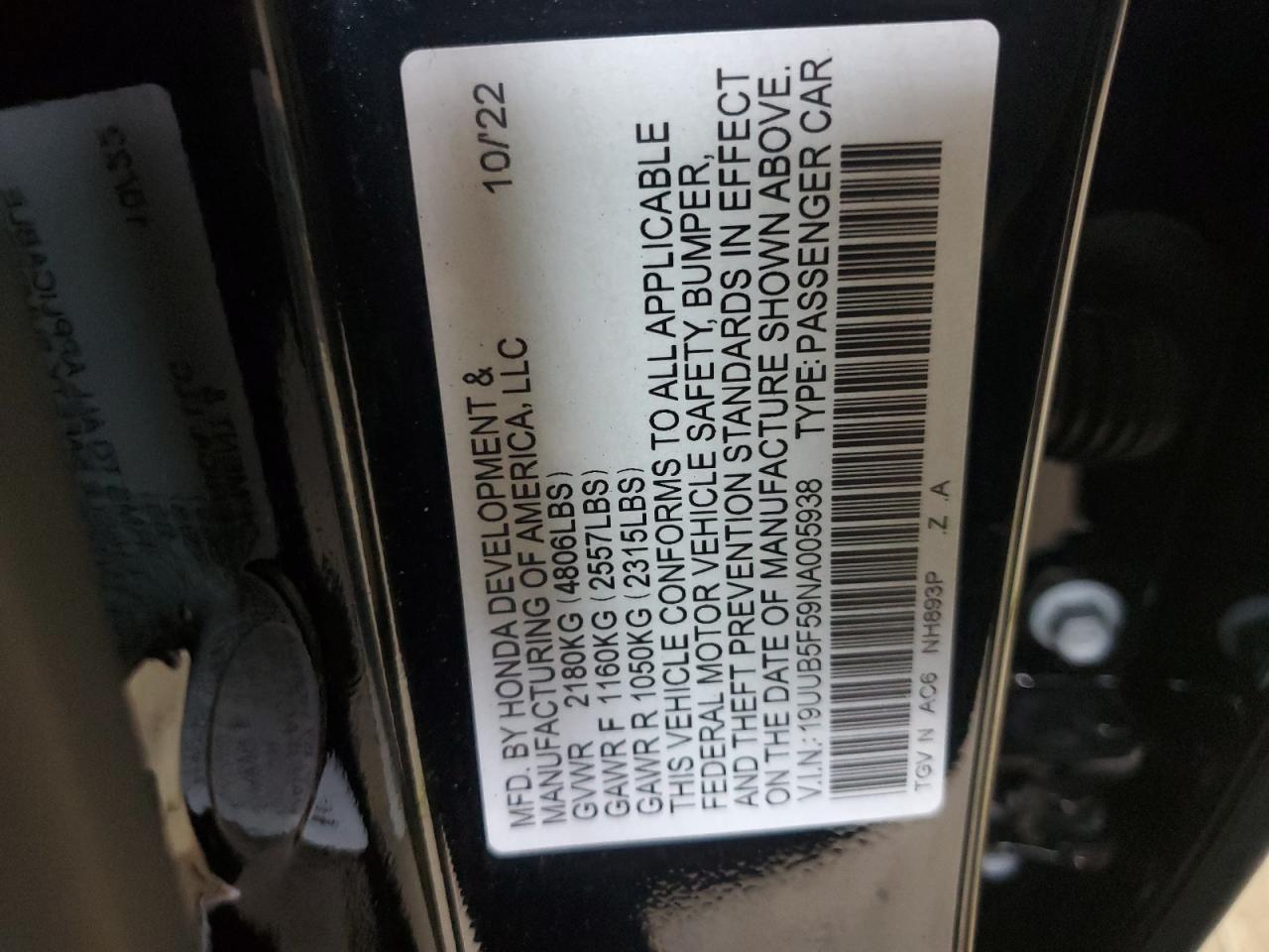 2022 Acura Tlx Tech A vin: 19UUB5F59NA005938