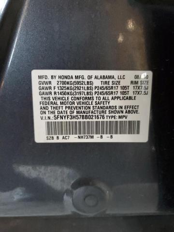 2011 Honda Pilot Exl VIN: 5FNYF3H57BB021676 Lot: 46656584