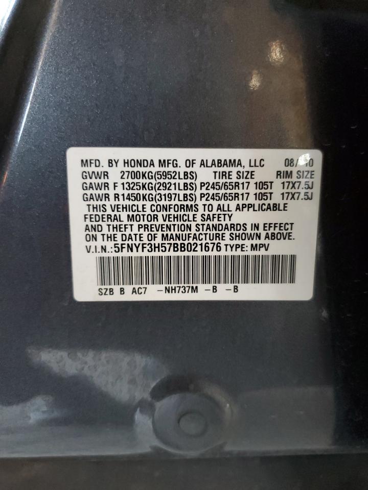 5FNYF3H57BB021676 2011 Honda Pilot Exl