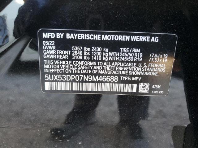 2022 BMW X3 xDrive30I VIN: 5UX53DP07N9M46688 Lot: 46861274