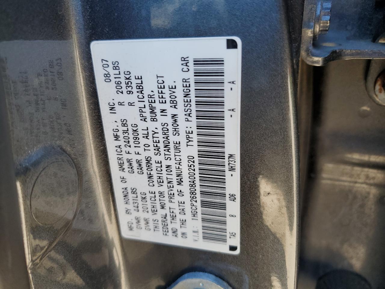 1HGCP26808A002520 2008 Honda Accord Exl