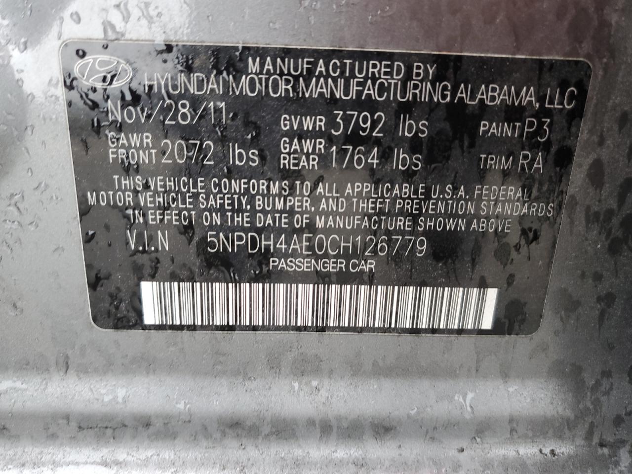 5NPDH4AE0CH126779 2012 Hyundai Elantra Gls