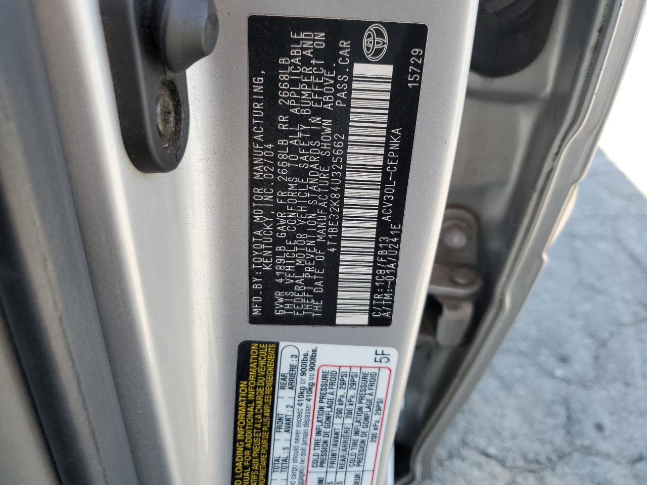 4T1BE32K84U325662 2004 Toyota Camry Le