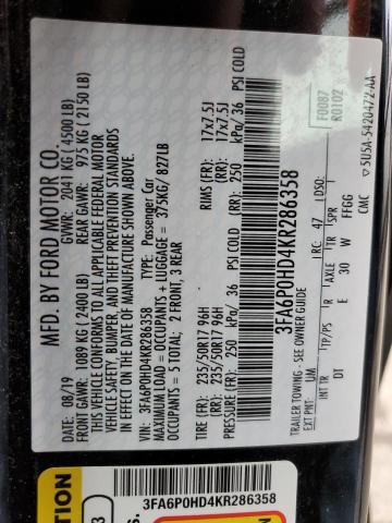 VIN 3FA6P0HD4KR286358 2019 Ford Fusion, SE no.12