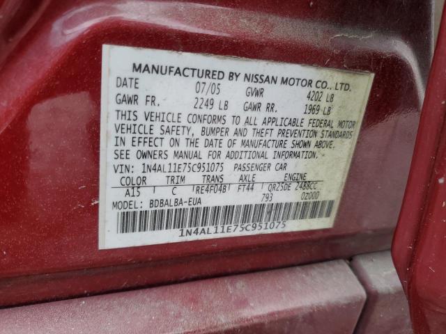 2005 Nissan Altima S VIN: 1N4AL11E75C951075 Lot: 48250164