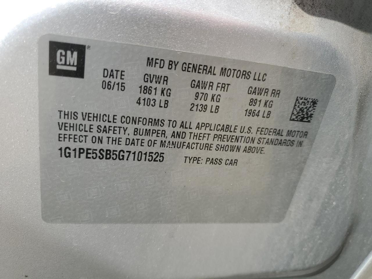 1G1PE5SB5G7101525 2016 Chevrolet Cruze Limited Lt