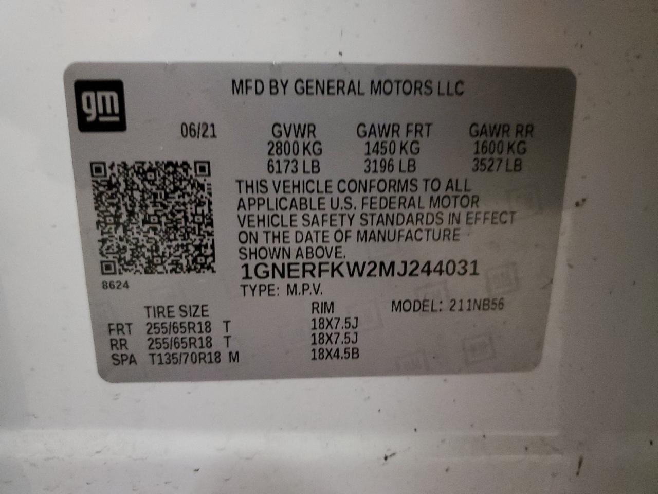 1GNERFKW2MJ244031 2021 Chevrolet Traverse Ls