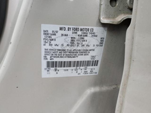 2007 Ford Edge Sel Plus VIN: 2FMDK39CX7BB24677 Lot: 47770954