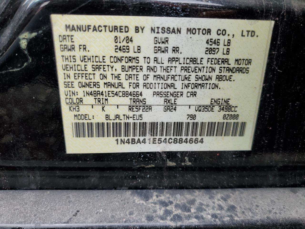 1N4BA41E54C884664 2004 Nissan Maxima Se