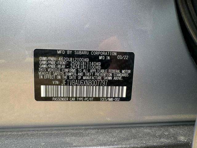 2022 SUBARU WRX GT JF1VBAU6XN8007797