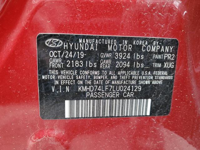 2020 HYUNDAI ELANTRA L KMHD74LF7LU024129