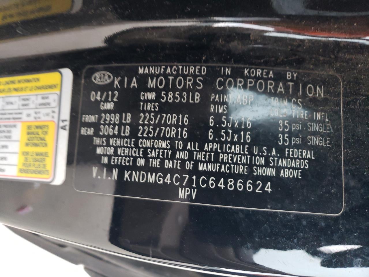 KNDMG4C71C6486624 2012 Kia Sedona Lx