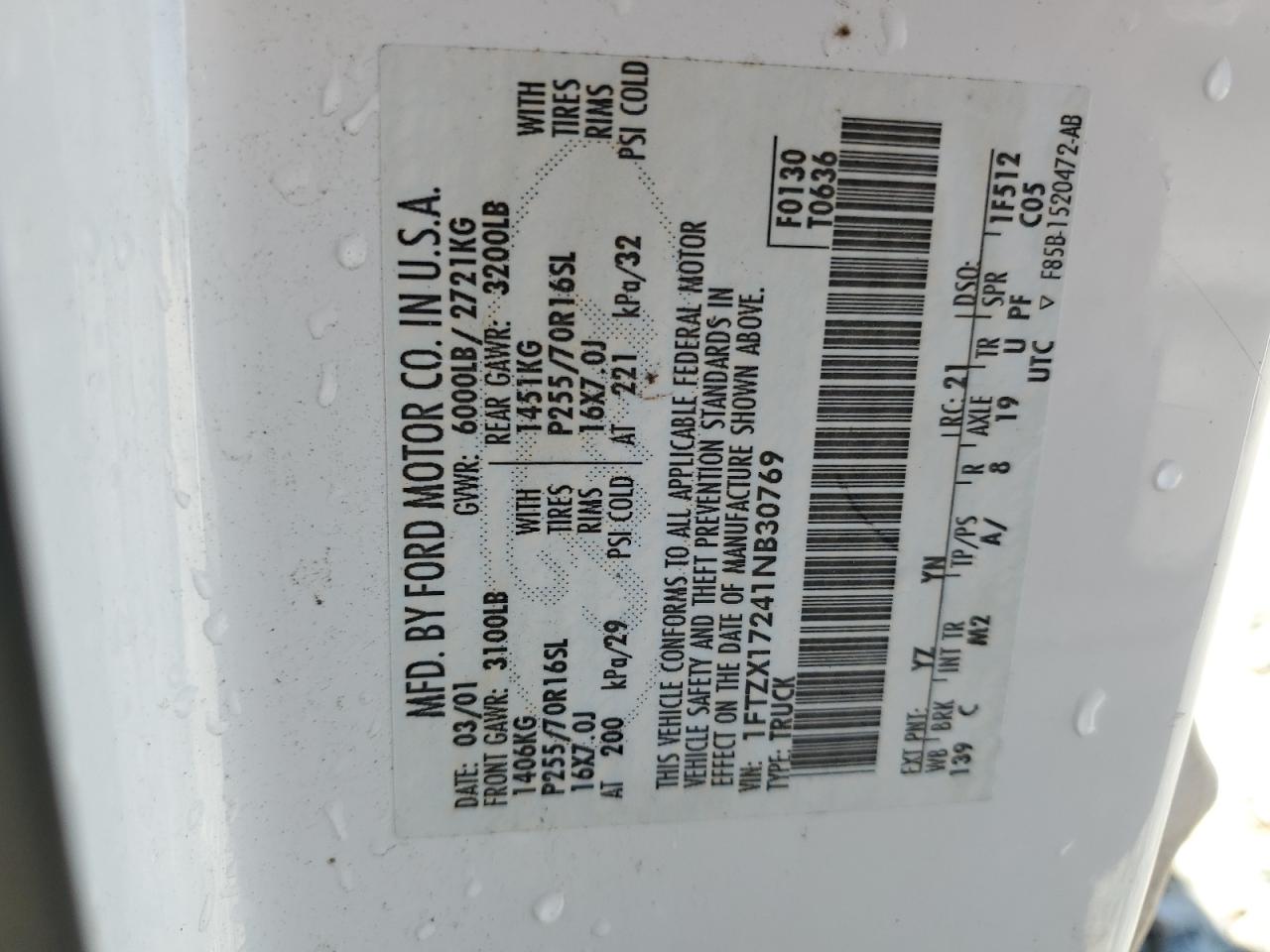 1FTZX17241NB30769 2001 Ford F150 1FTZX17241NB30769 2001 Ford F150