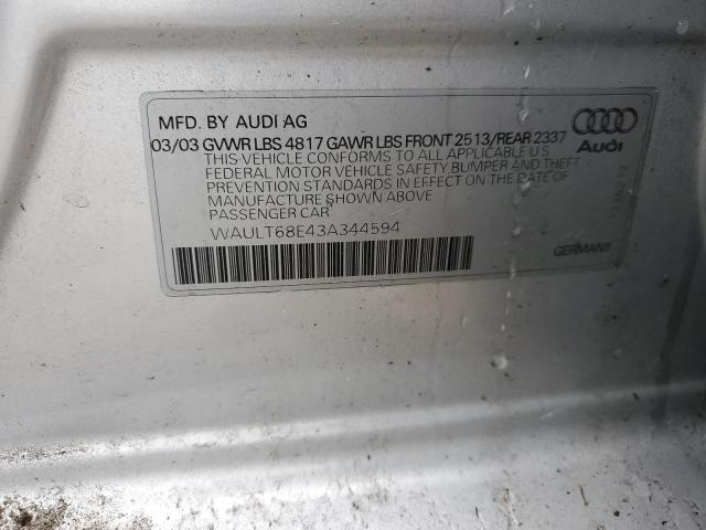 WAULT68E43A344594 2003 Audi A4 3.0 Quattro