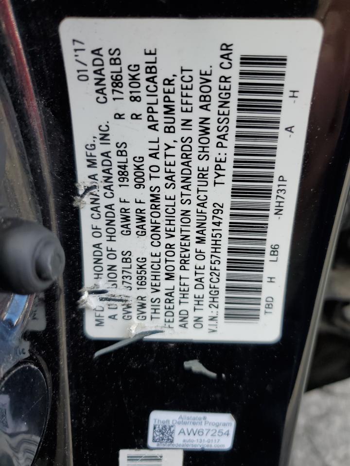 2HGFC2F57HH514792 2017 Honda Civic Lx