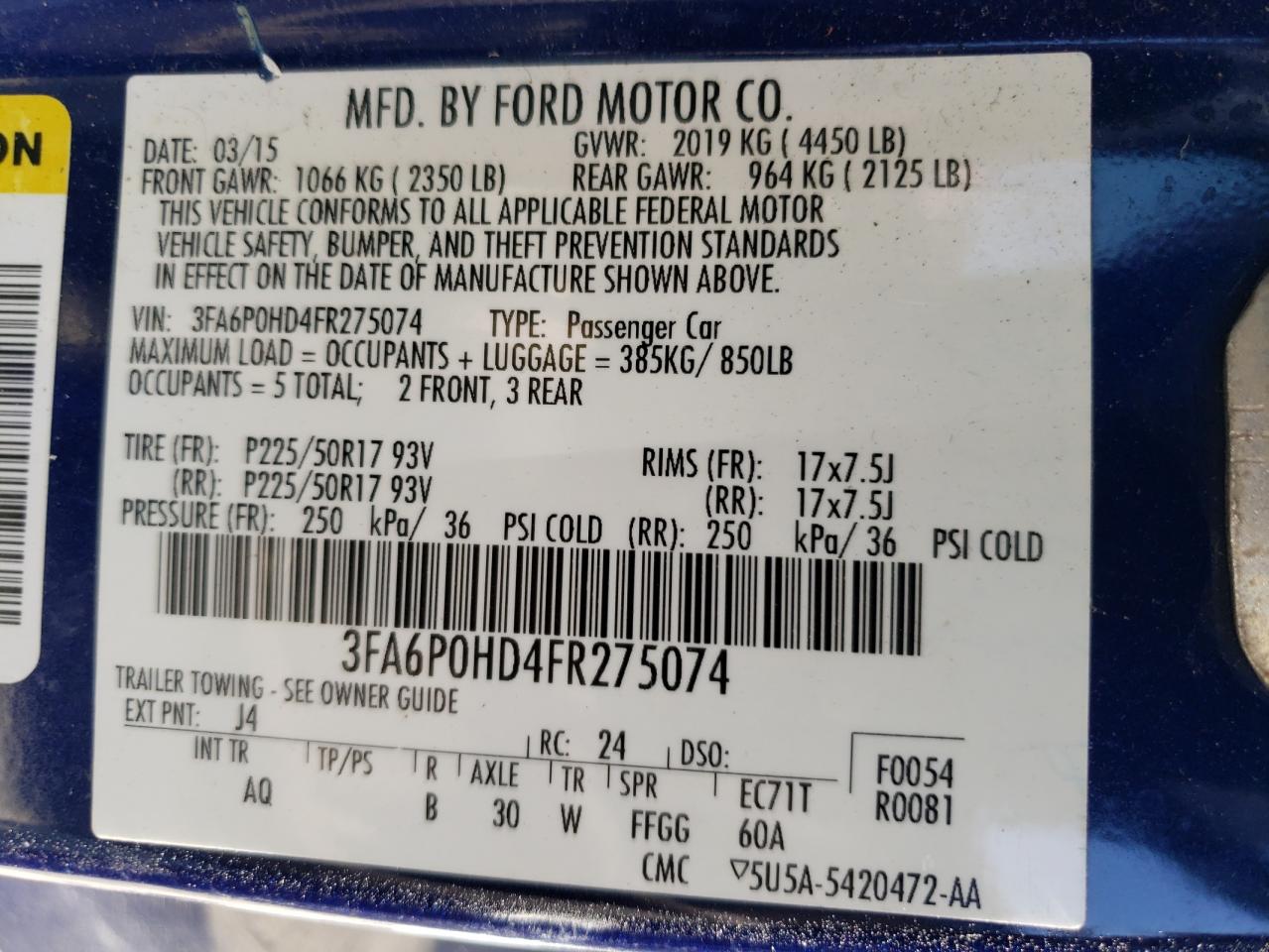 3FA6P0HD4FR275074 2015 Ford Fusion Se