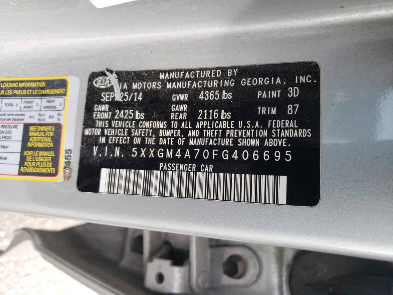 5XXGM4A70FG406695 2015 Kia Optima Lx