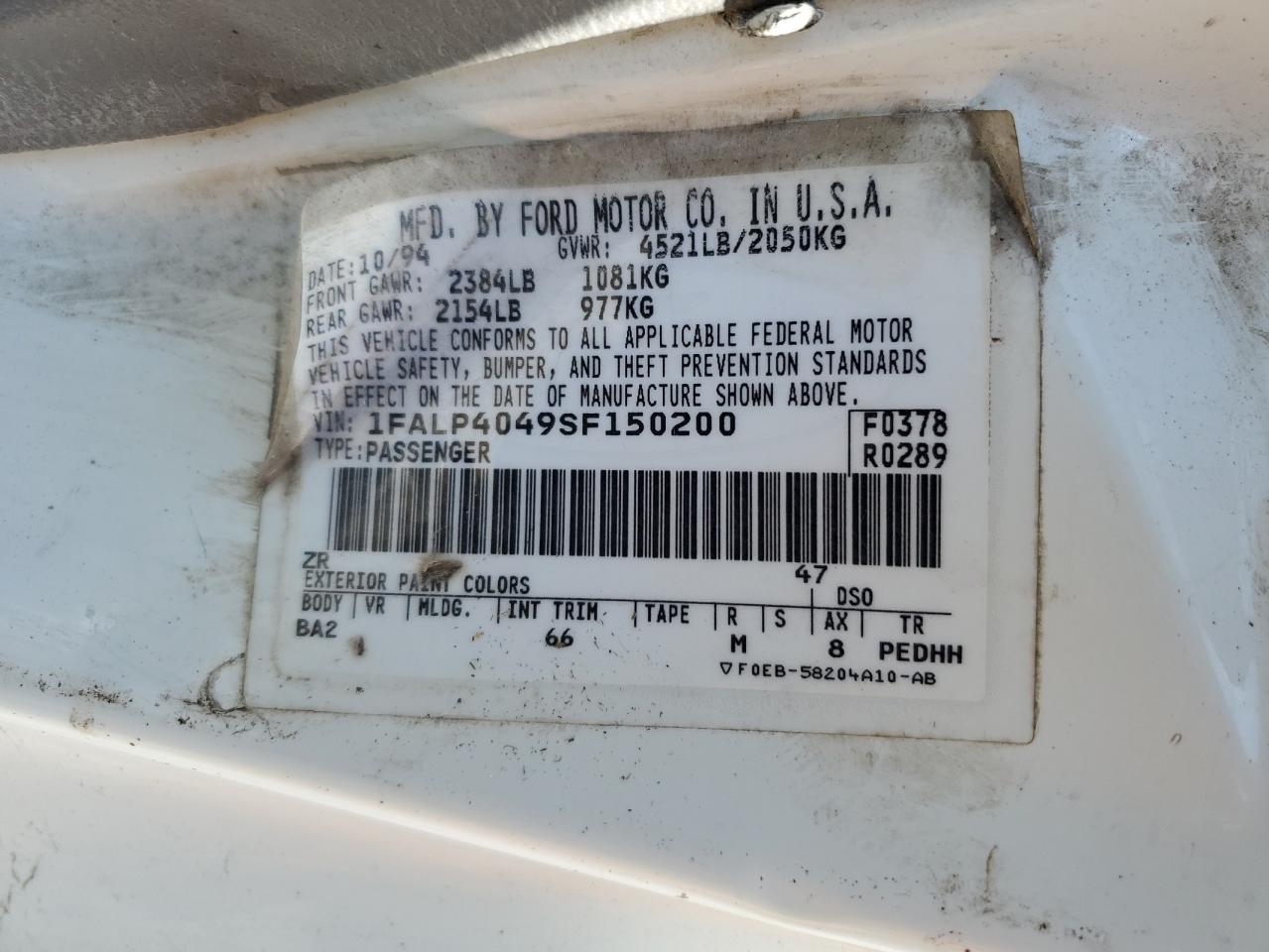 1FALP4049SF150200 1995 Ford Mustang