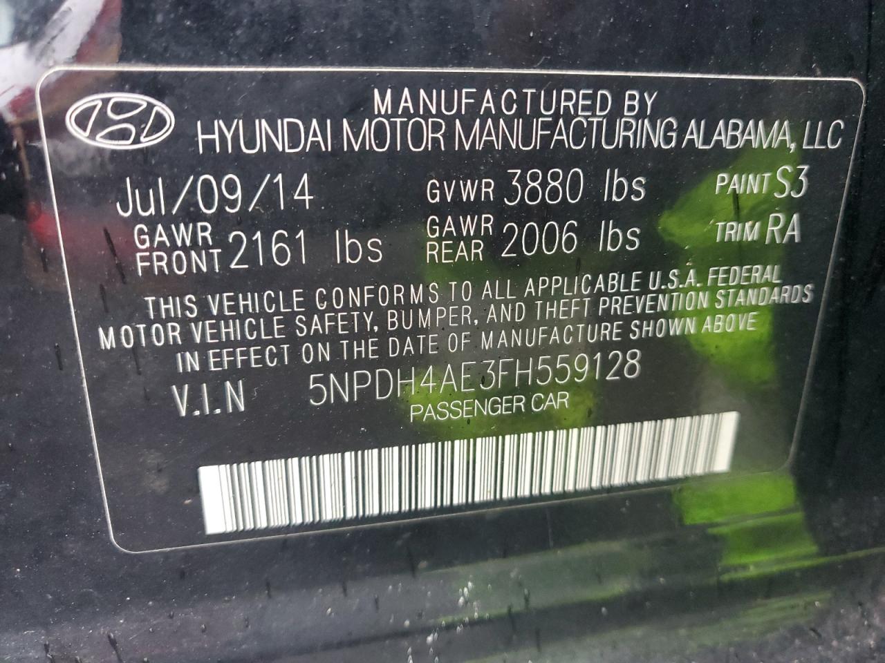 5NPDH4AE3FH559128 2015 Hyundai Elantra Se