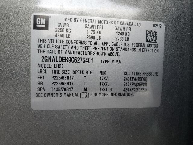 2012 Chevrolet Equinox Lt VIN: 2GNALDEK9C6275401 Lot: 46890354