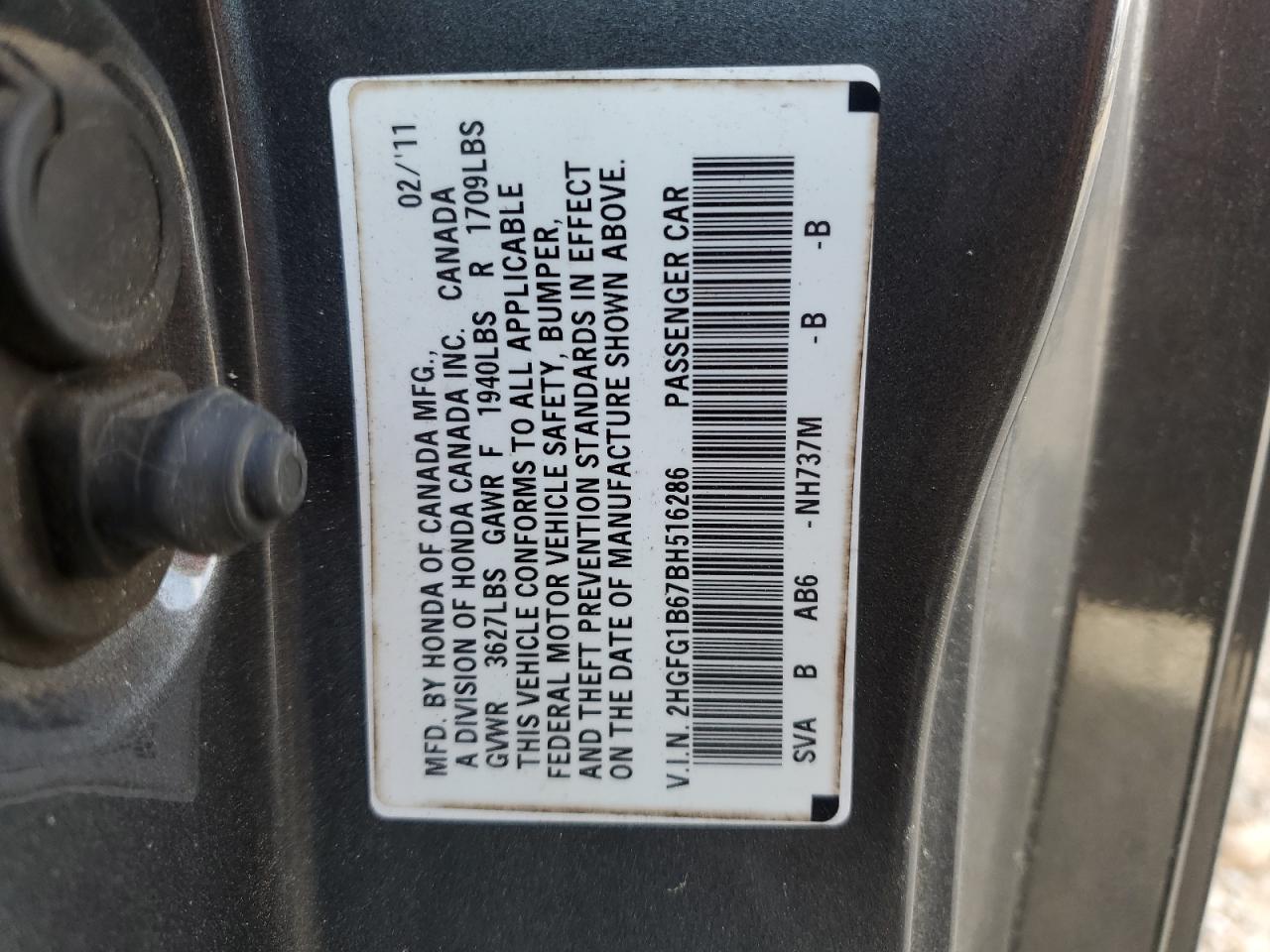 2HGFG1B67BH516286 2011 Honda Civic Lx