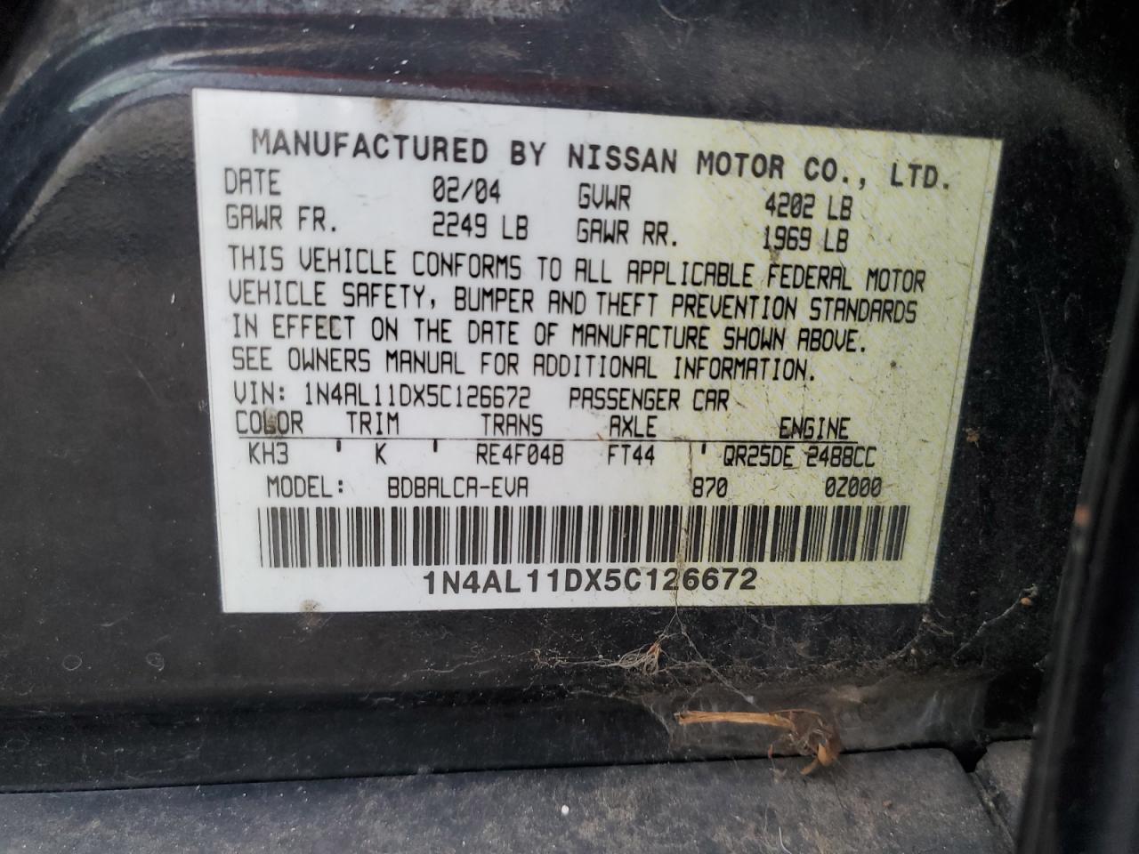 1N4AL11DX5C126672 2005 Nissan Altima S