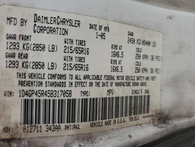 2005 Dodge Caravan Sxt VIN: 1D4GP45R45B317058 Lot: 48598794