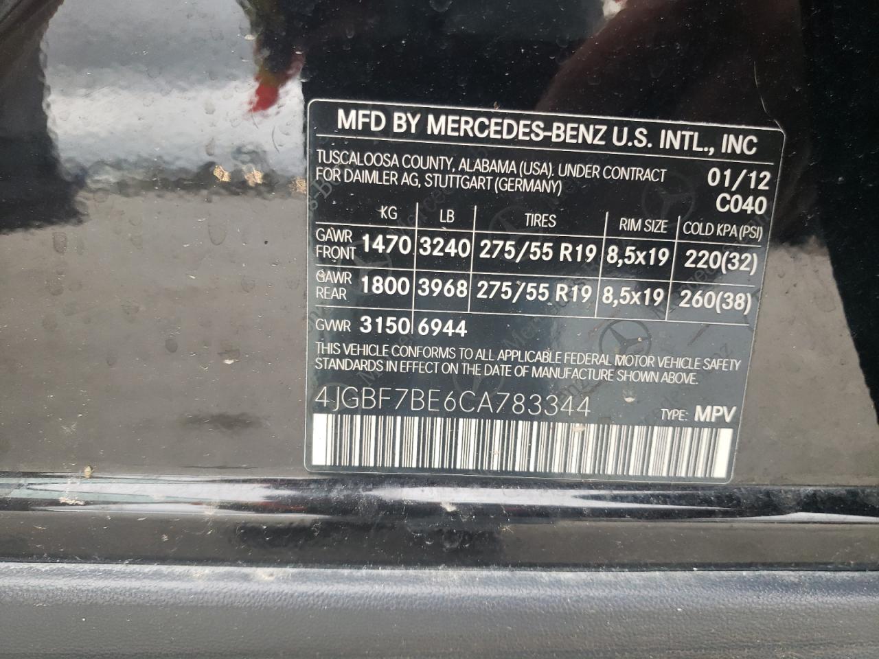 4JGBF7BE6CA783344 2012 Mercedes-Benz Gl 450 4Matic