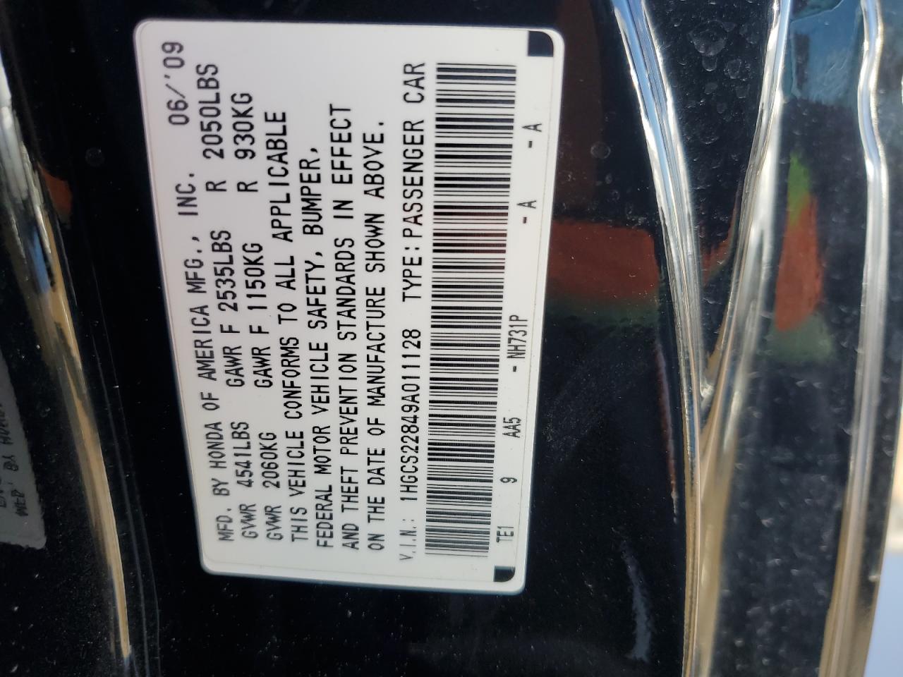 1HGCS22849A011128 2009 Honda Accord Exl