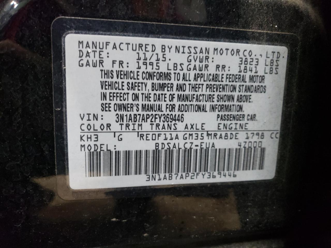 3N1AB7AP2FY369446 2015 Nissan Sentra S