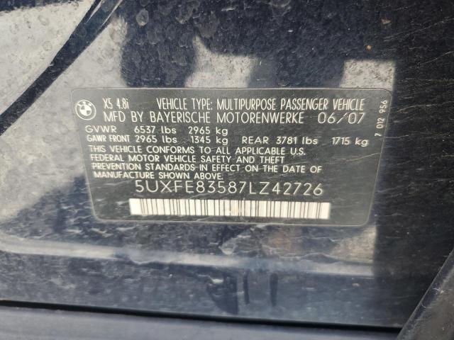 2007 BMW X5 4.8I VIN: 5UXFE83587LZ42726 Lot: 47509624
