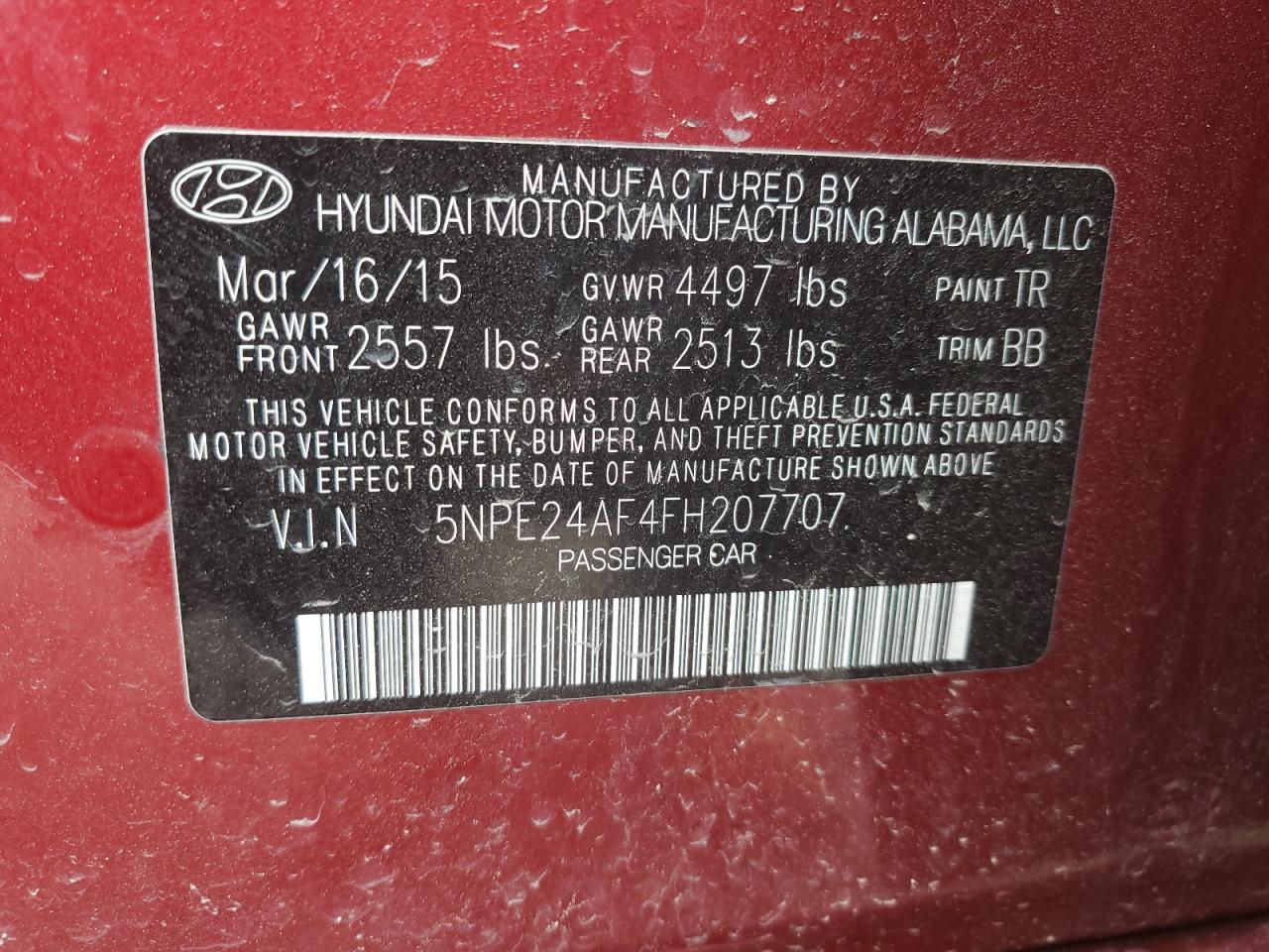 5NPE24AF4FH207707 2015 Hyundai Sonata Se