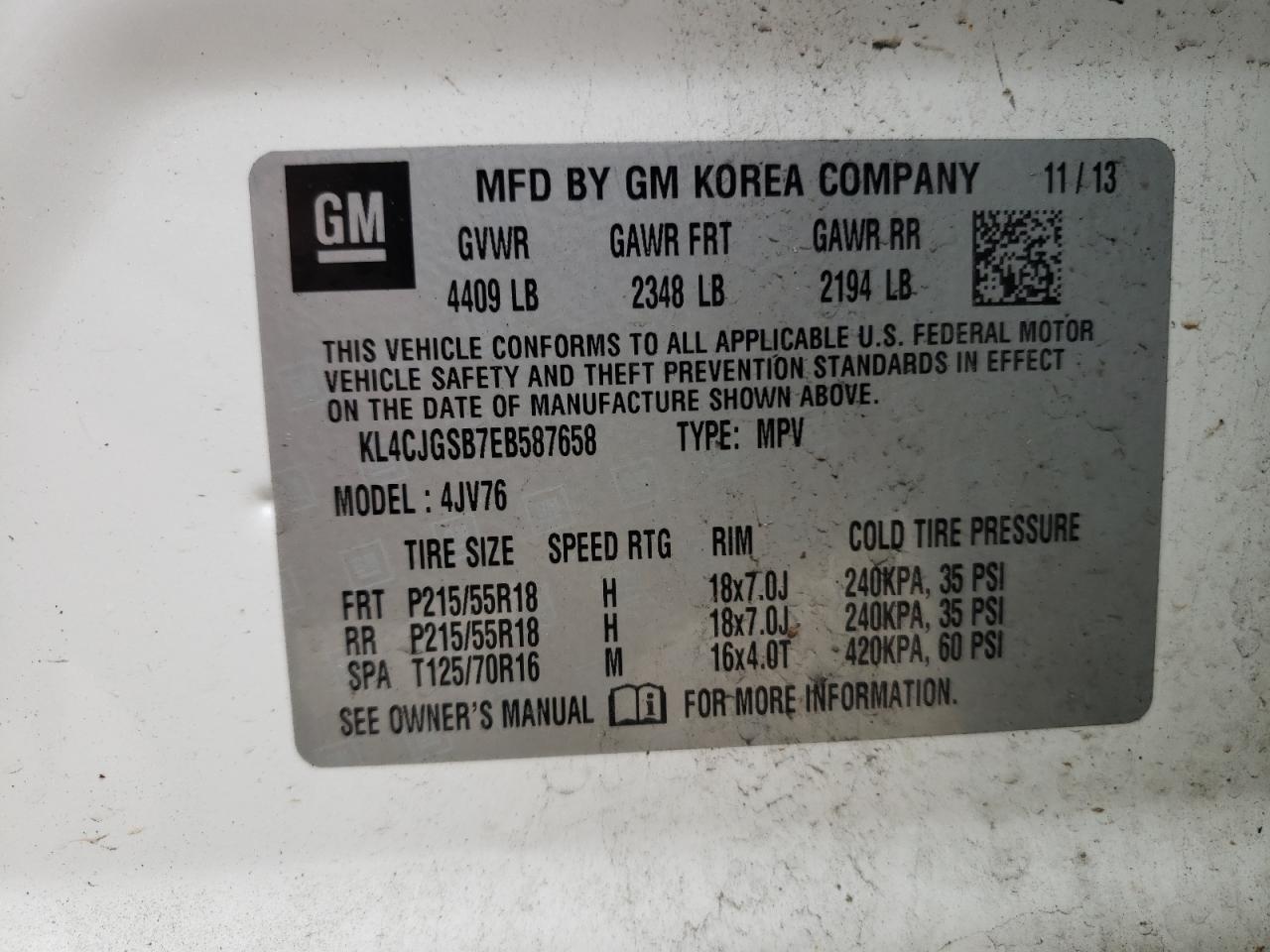 KL4CJGSB7EB587658 2014 Buick Encore